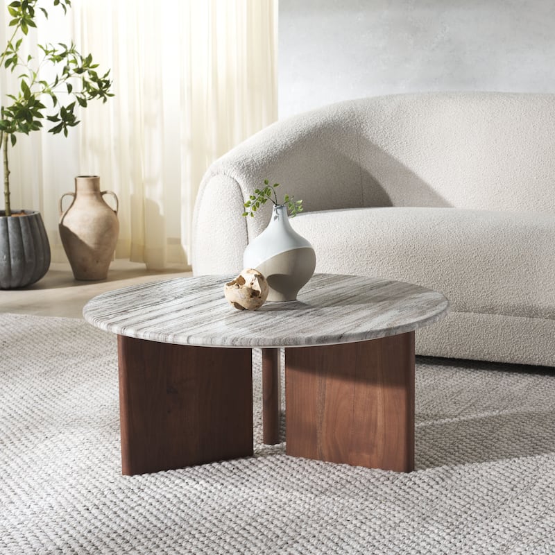 SAFAVIEH Home Lauresse Marble Coffee Table - 35"W x 35"D x 15"H - Walnut/Grey