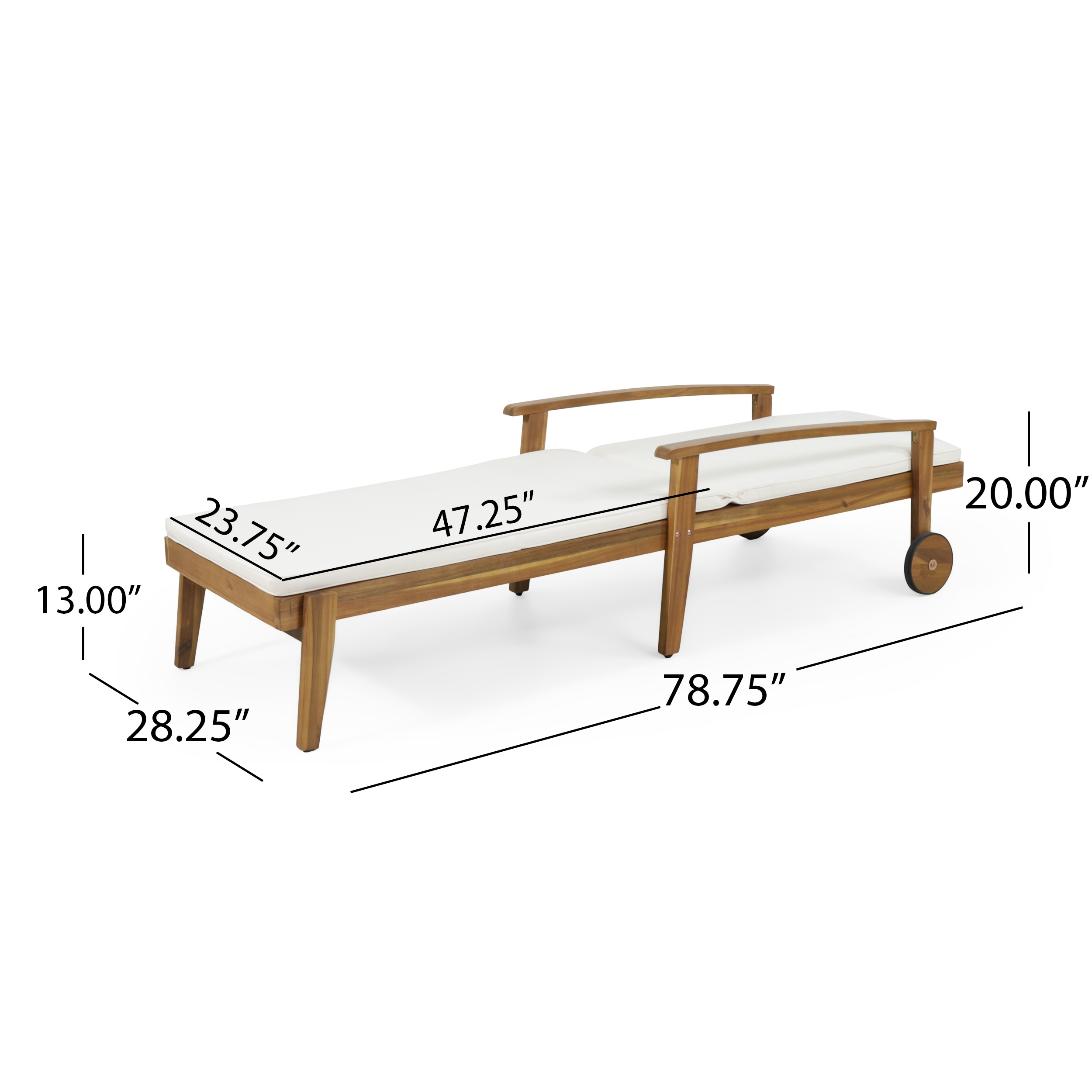 Jason Outdoor Acacia Wood Water-Resistant Chaise Lounge for Outdoor Spaces-image
