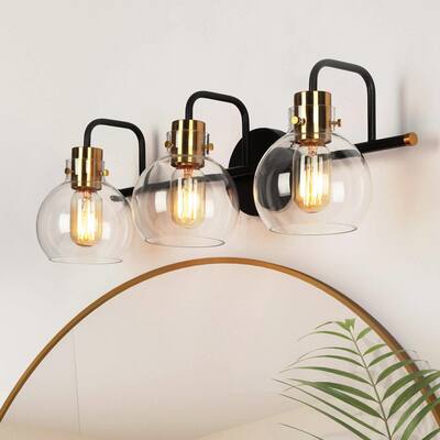 2/3/4-Light Black Gold Glass Bathroom Vanity Lights Modern Wall Light Fixture