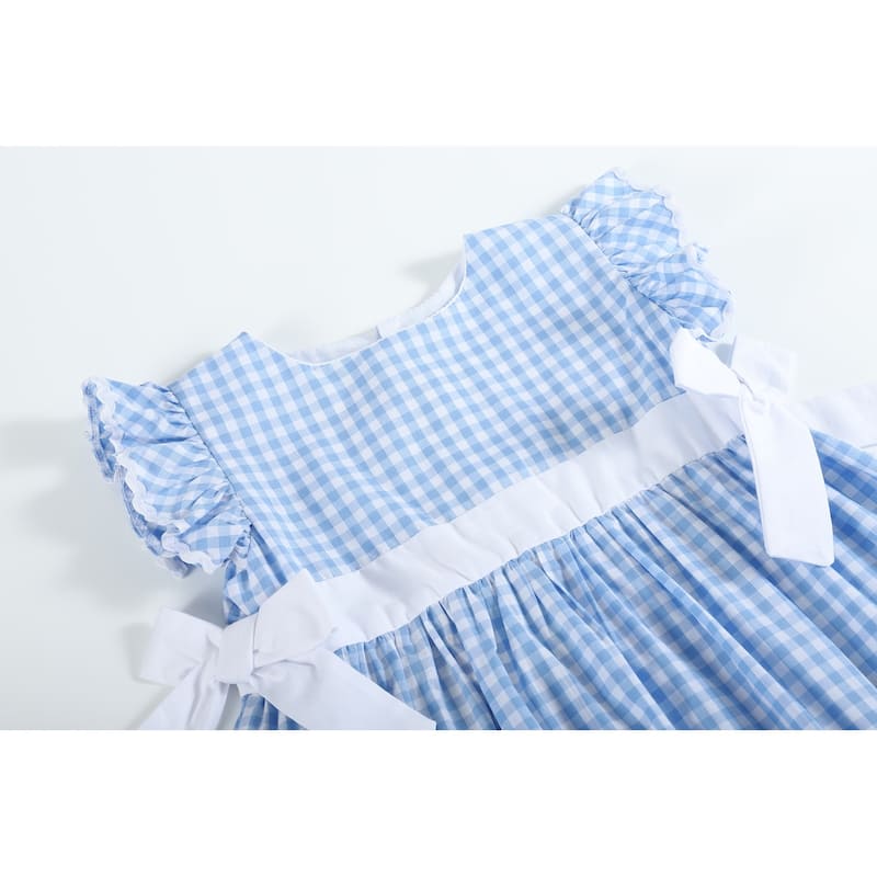 Lil Cactus Light Blue Gingham Ruffle Bow Dress
