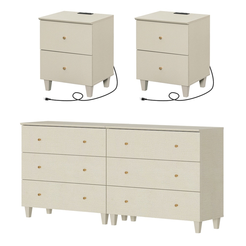 WAMPAT 6-Drawer Dresser and Nightstands Set of 3 for Bedroom, 70.8"