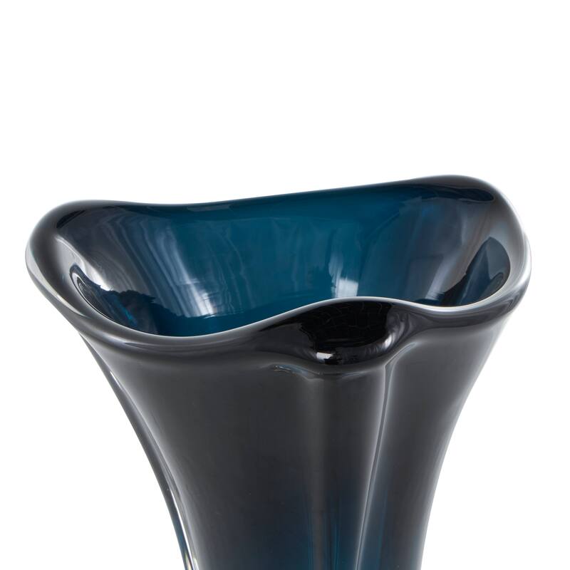 Dark Blue Glass Ombre Tulip Abstract Vase with Clear Base