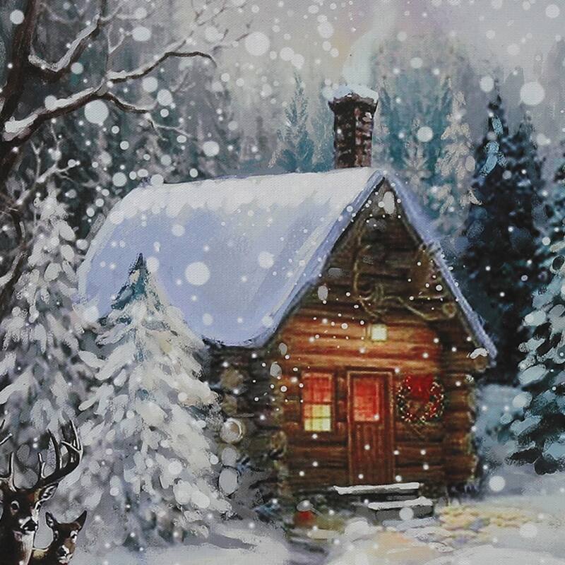 Christmas Winter Wonderland Log Cabin Holiday Canvas Print with LED Lights - 15.63" H x 23.62" W x 0.98" D