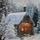 Christmas Winter Wonderland Log Cabin Lighted Canvas Print - 15.63" H x 23.62" W x 0.98" D