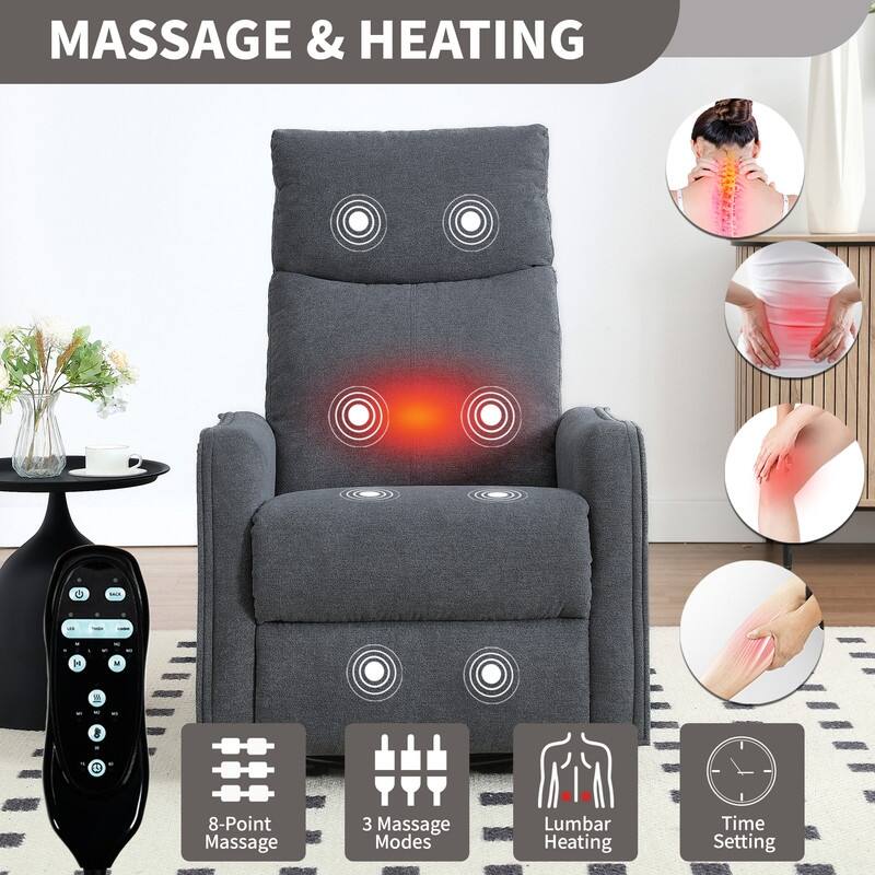 Heat Massage Manual Recliner Chair with Rocker and Swivel in Fabric for Living Room