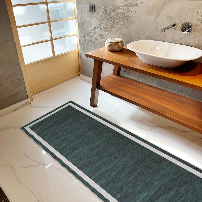 Machine Washable Area Rug With Non Slip Backing - Everest Geometric Modern Border Design