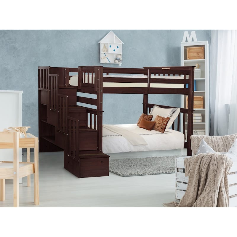 Taylor & Olive Trillium Tall Twin over Twin Stairway Bunk Bed, 4 Steps