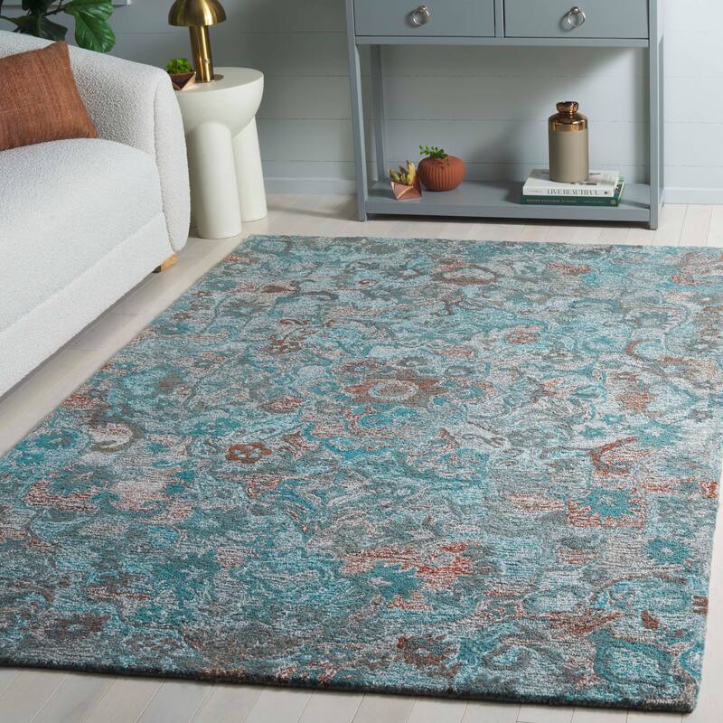 SAFAVIEH Handmade Anatolia Sztevana Traditional Wool Rug - 6' Square - Turquoise/Brown