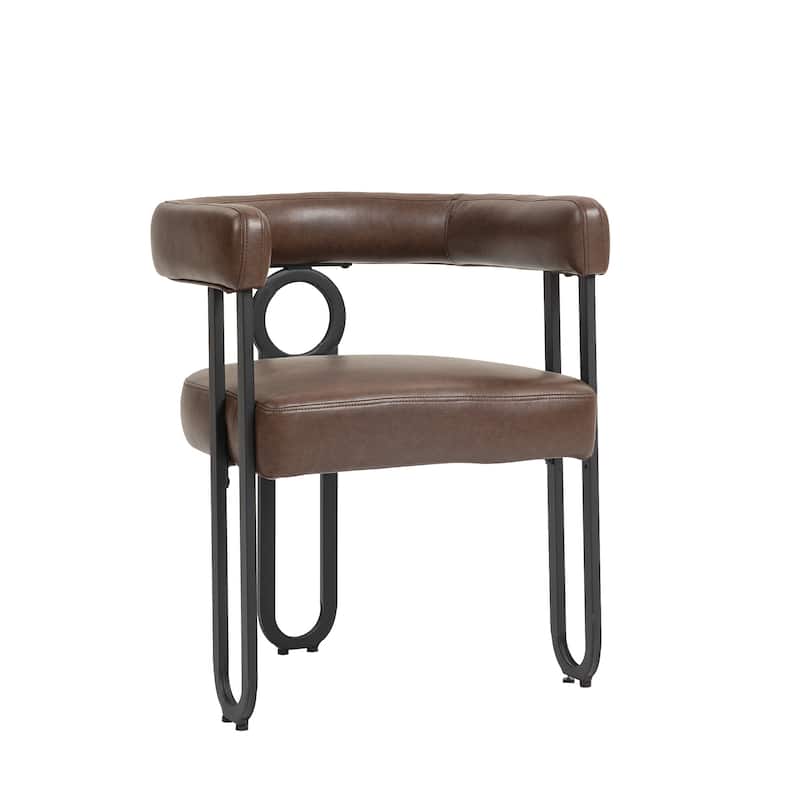 Dark Brown 23.62" Upholstered Barrel Chair with Iron Frames (Set of 2)