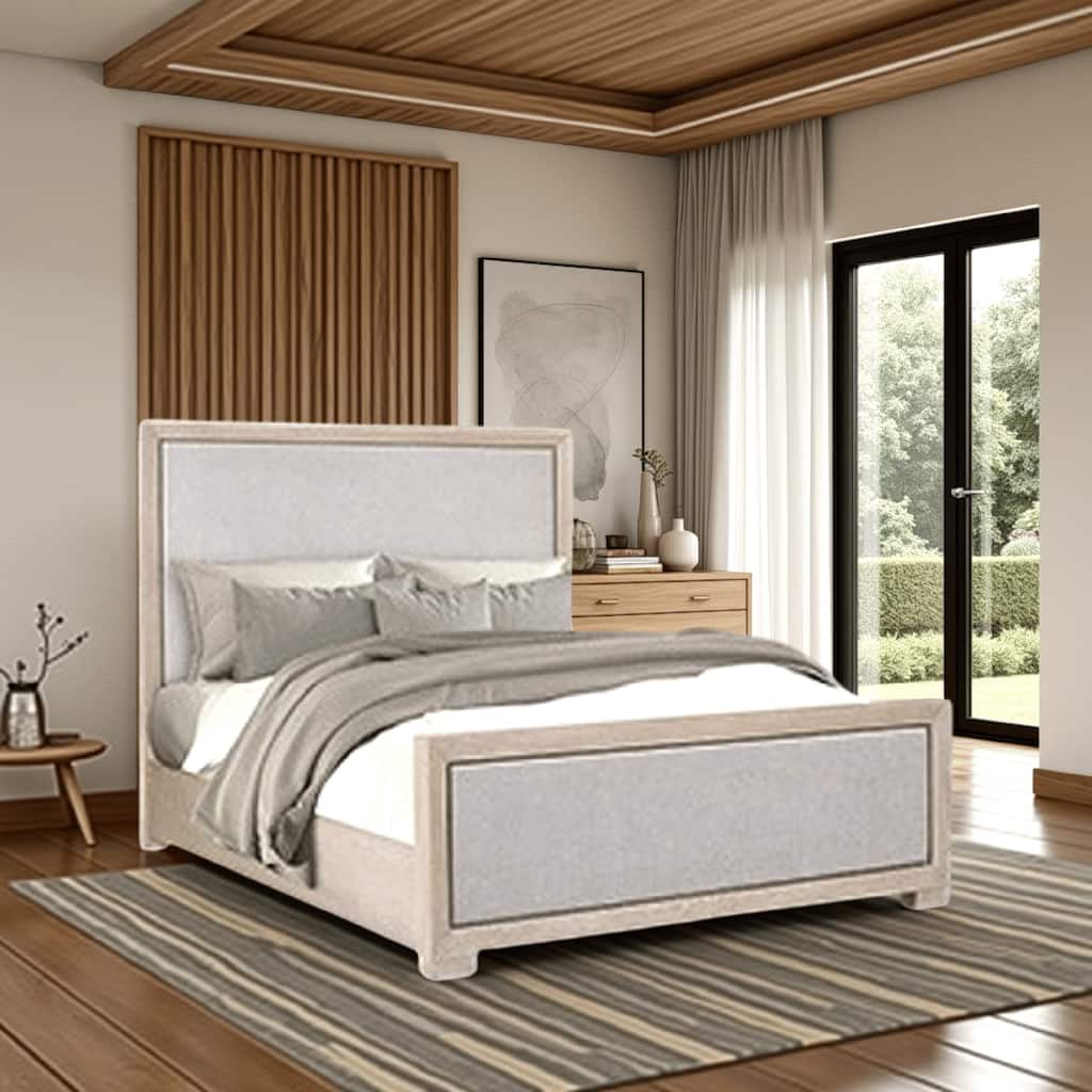 Kizie King Size Bed, Modern Upholstered Tawny Brown Gray Solid Wood