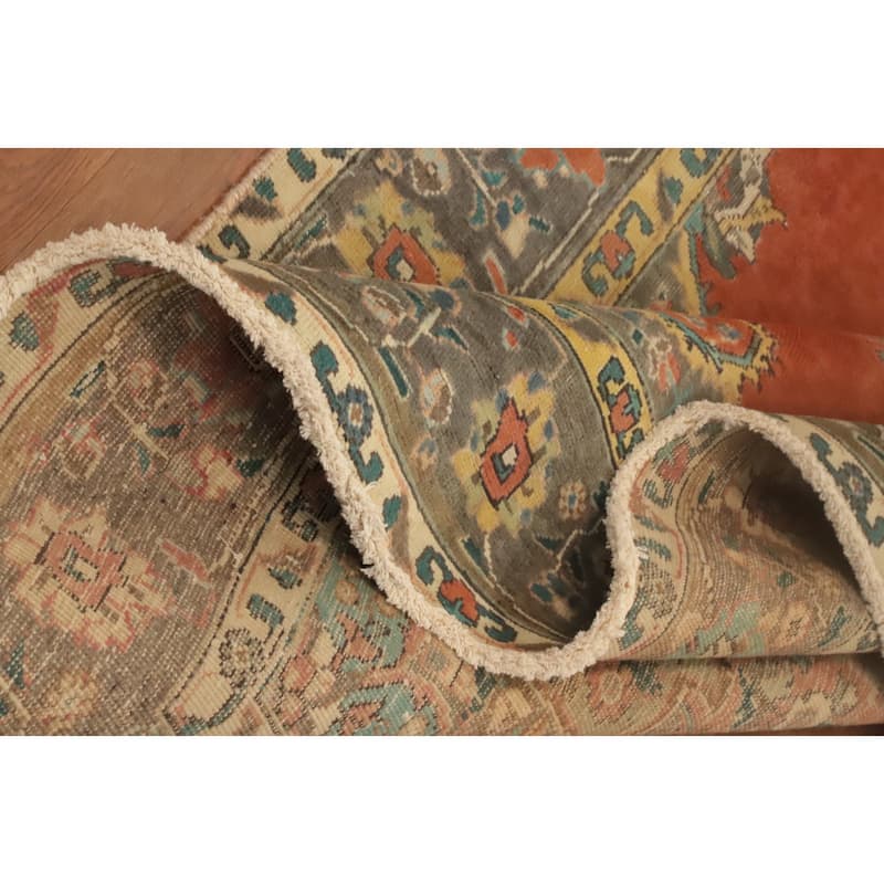 Hand Knotted Oriental 100% Wool Carpet Traditional Floral Oranges & Rust Tabriz Area Rug - 9' 10'' X 6' 7''