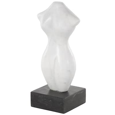 White Marble Female Form Woman Decorative Sculpture with Black Block Base