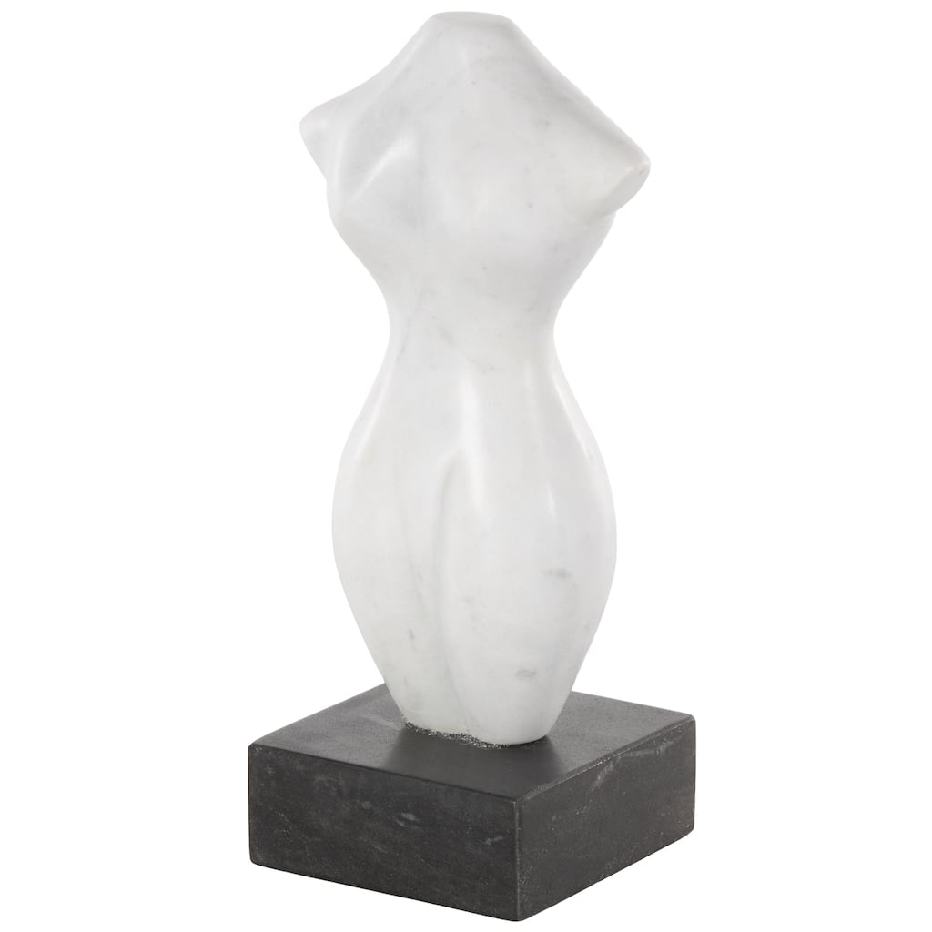 White Marble Female Form Woman Decorative Sculpture with Black Block Base