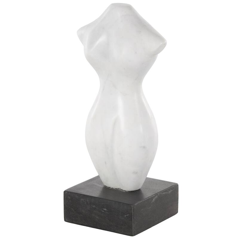 White Marble Abstract Female Form Woman Decorative Sculpture with Black Block Base