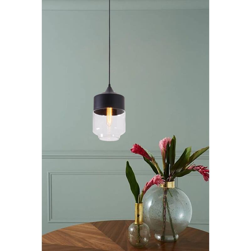 1-Light Matte Black Pendant With A Clear Glass Shade