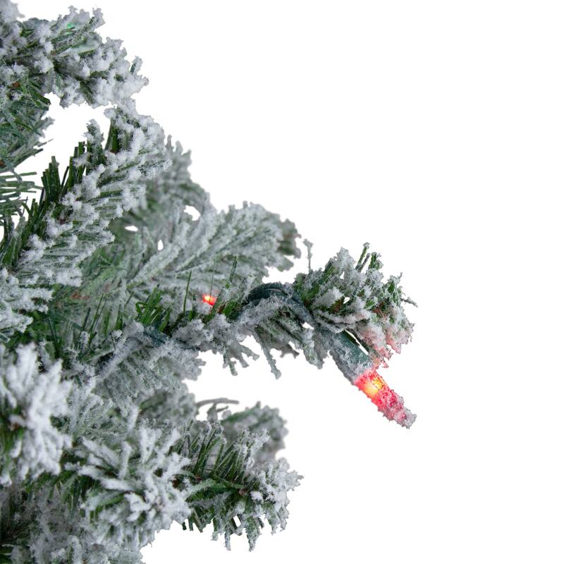 Set of 3 Flocked Alpine Artificial Christmas Trees 5' - Multi Lights - 5 Foot