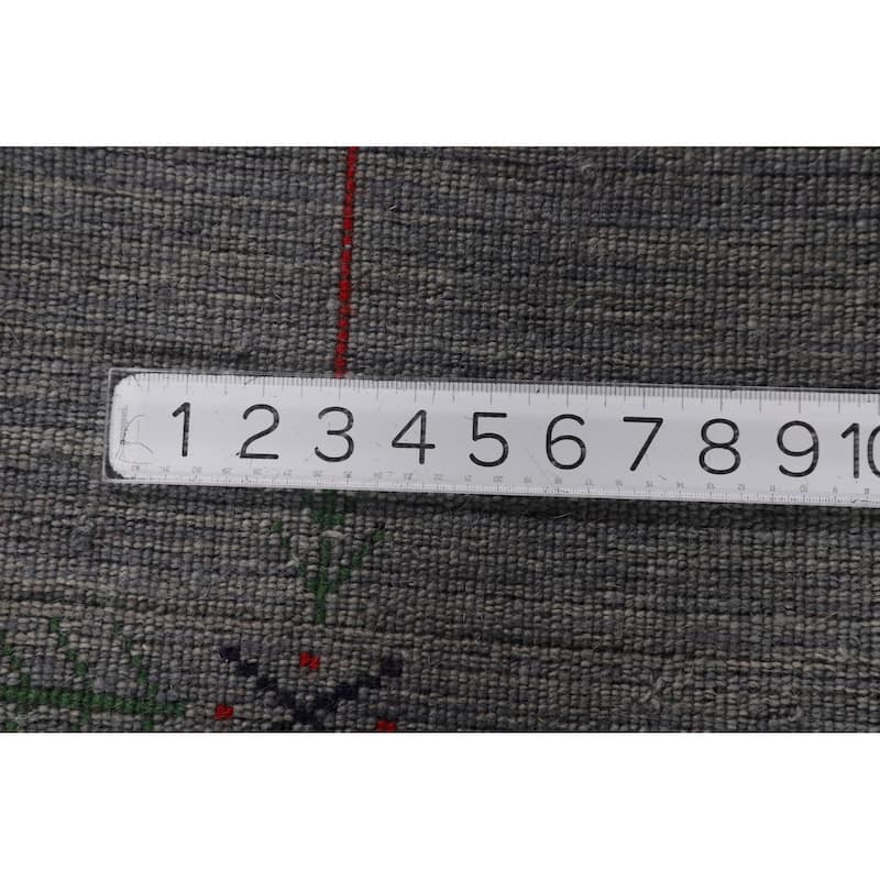 Gray & Green Striped Gabbeh Indian Area Rug Hand-Knotted Wool Carpet - 4'11"x 7'10"