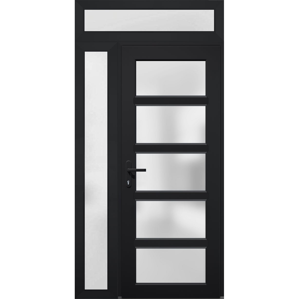 VDOMDOORS Manux 8002 Matte Black Fiberglass Prehung Exterior Door with Frosted Glass