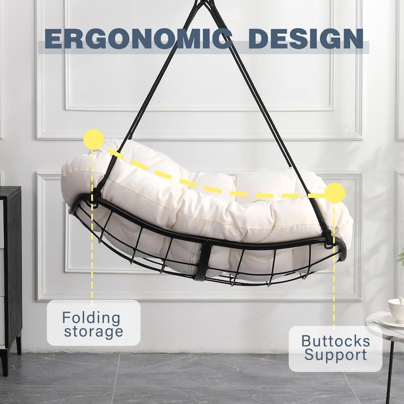 Luxury Hammock Chair Swing with Oversized Plush Cushion, Swivel Indoor/Outdoor Hanging Chair for Patio, Balcony, Bedroom
