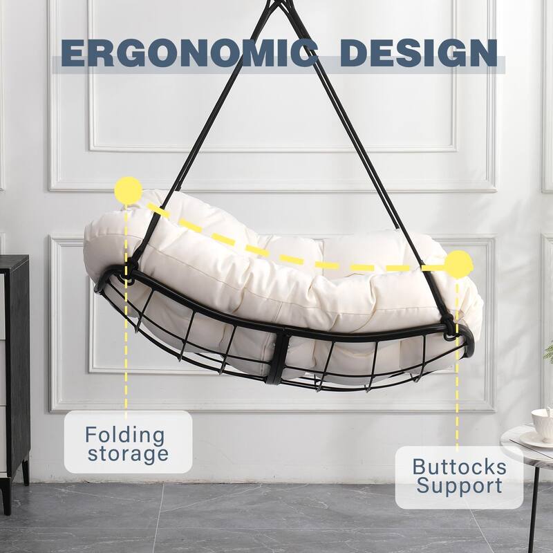 Oversized Swing Chair Hammock Chair with 360掳 Swivel Ring, Hanging Sling Chair with Waterproof Cushioned - Off White