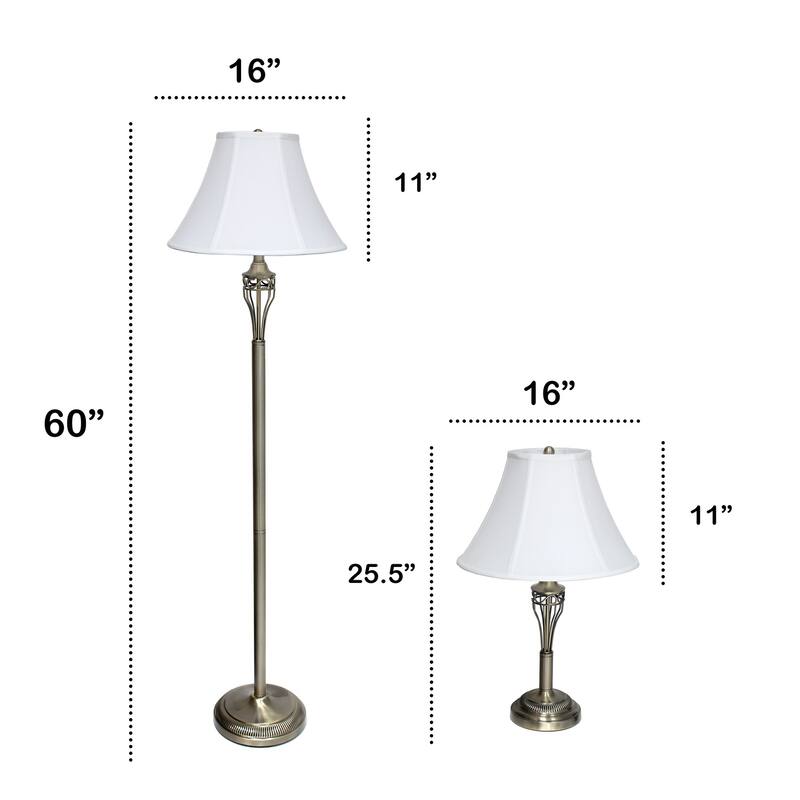 25.5 in. Bronze Finish Table Lamp Set with White Shade, 3 Piece Set for Living Room