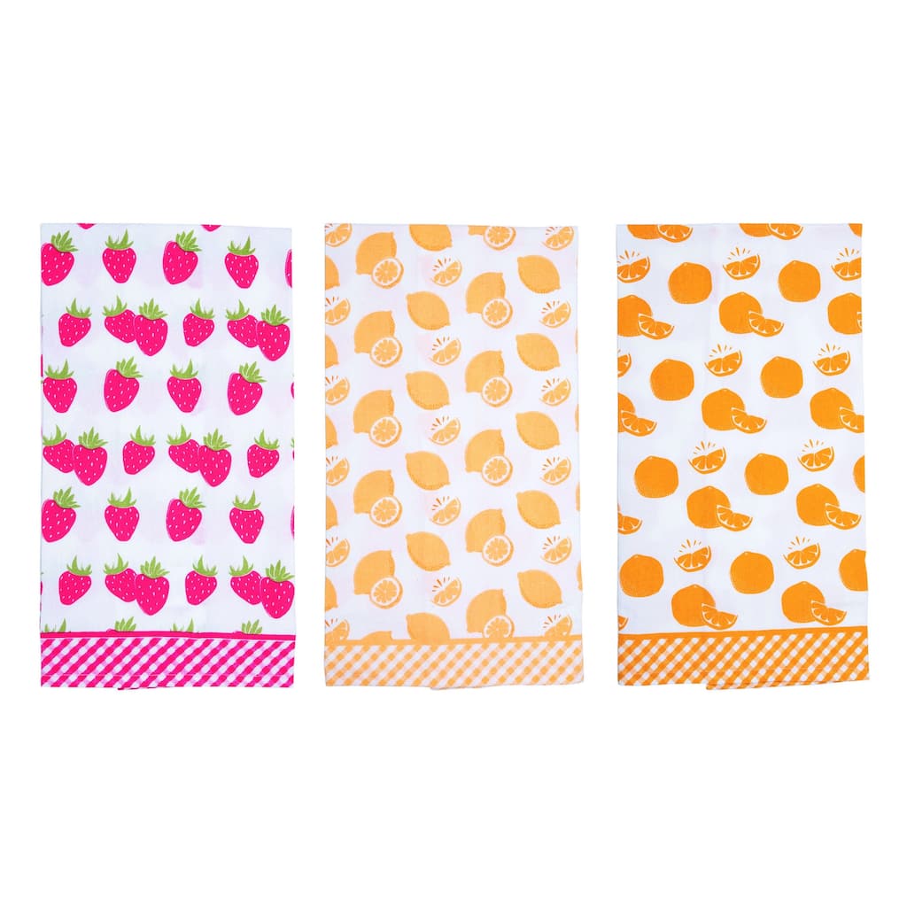 Transpac Cotton Printed Summer Fruit Tea Towel Set of 3 Spring Home Decorations