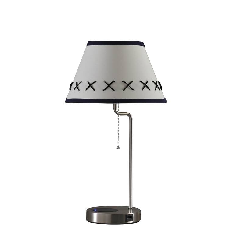 Modern Table Lamp With USB Charger - Craft Lamp, Linen Shade, Pull Chain, Bedside Lamp, Office Lamp, Living Room Decor