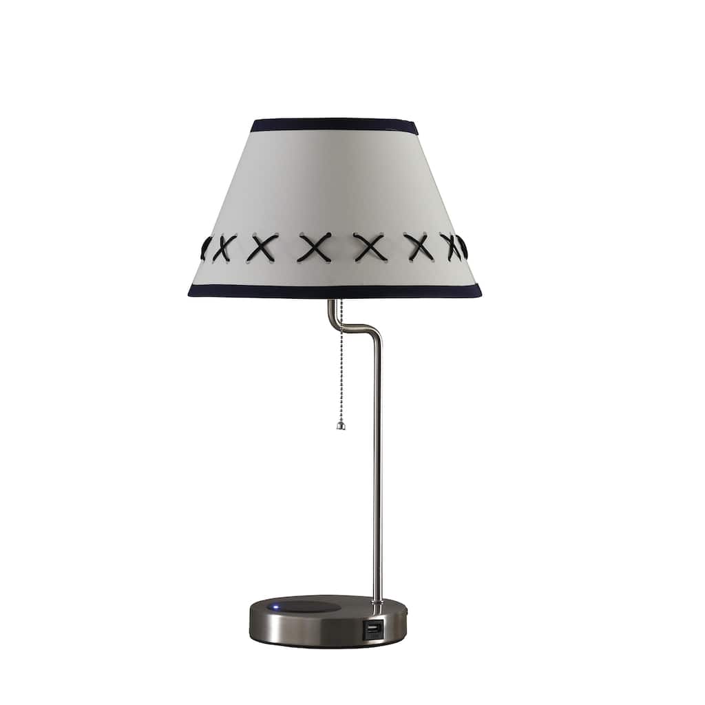 Modern Table Lamp With USB Charger - Craft Lamp, Linen Shade, Pull Chain, Bedside Lamp, Office Lamp, Living Room Decor