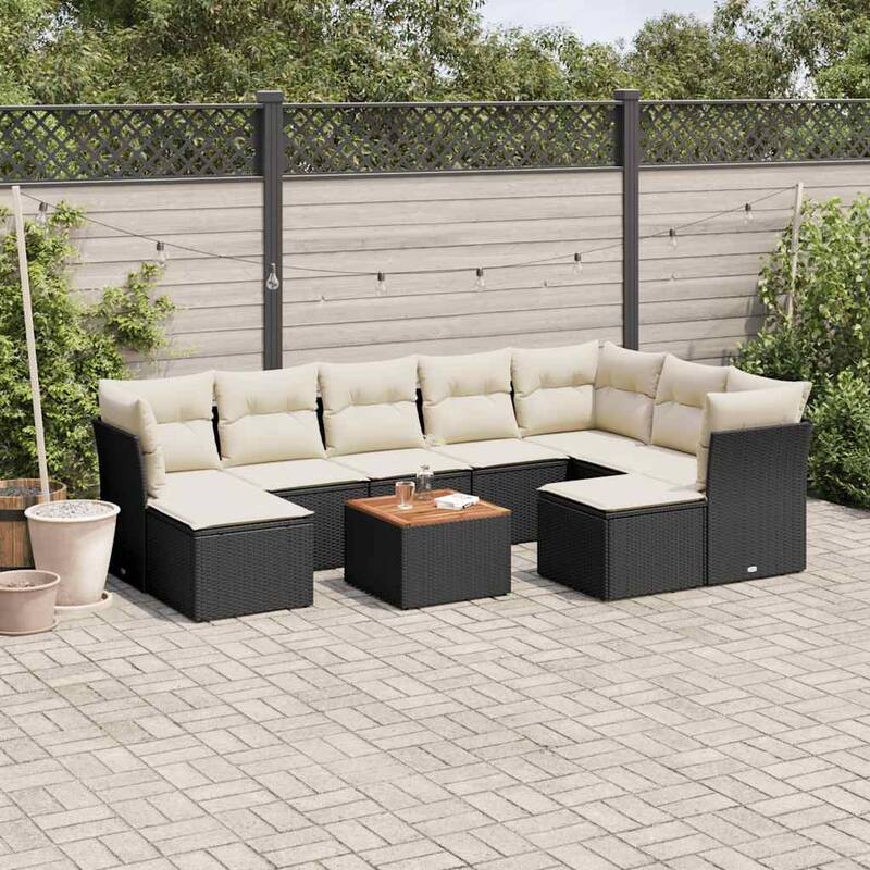vidaXL Garden Sofa Set Black Poly Rattan 10 Piece Adjustable Armrests - 21.7 x 21.7 x 14.6