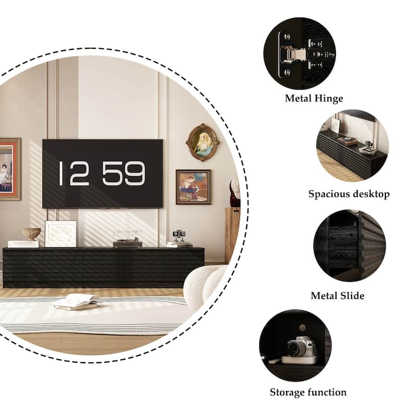 Modern Black TV Stand with Storage Cabinets for Living Room
