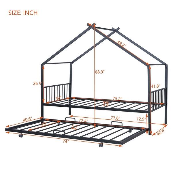 dimension image slide 1 of 6, Metal house bed with trundle