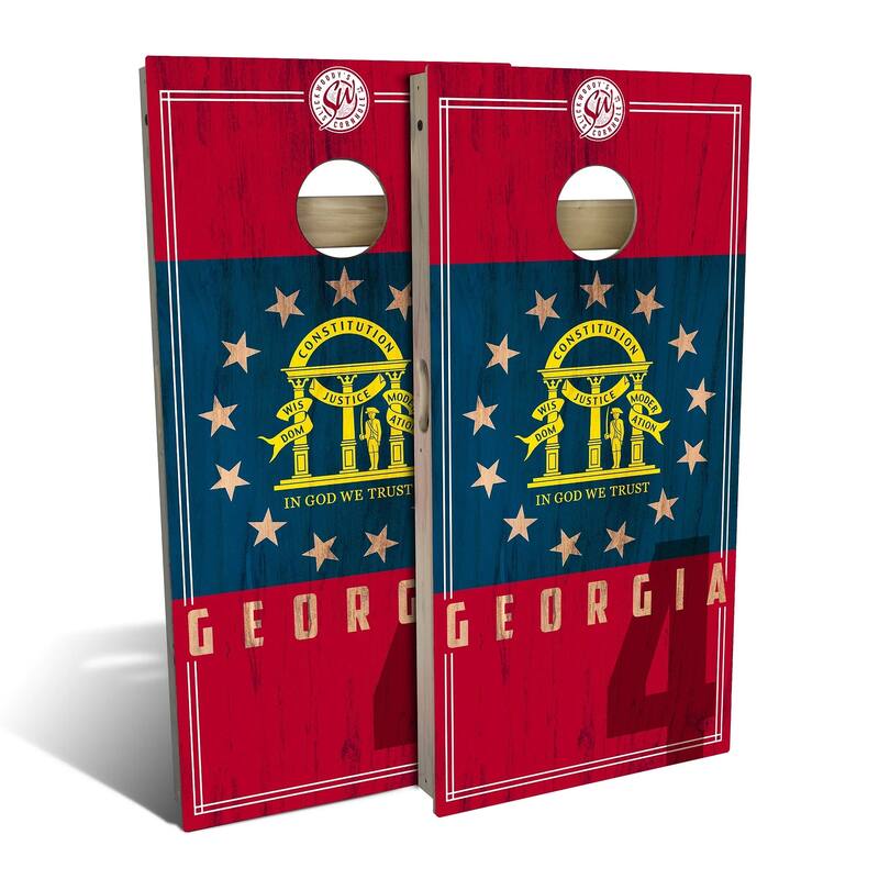 Georgia State Flag 2.0 Outdoor Cornhole Board Set - All-Weather 2x4 - Include Case + Hole Lights
