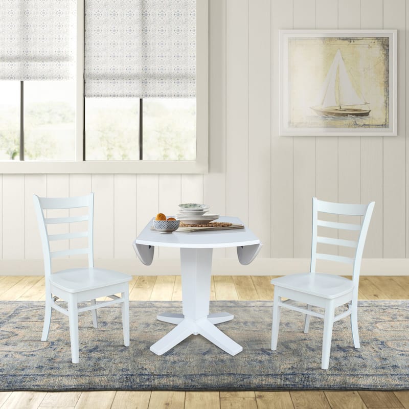 42 in Solid Wood Round Drop Leaf Pedestal Table with Dining Chairs in White