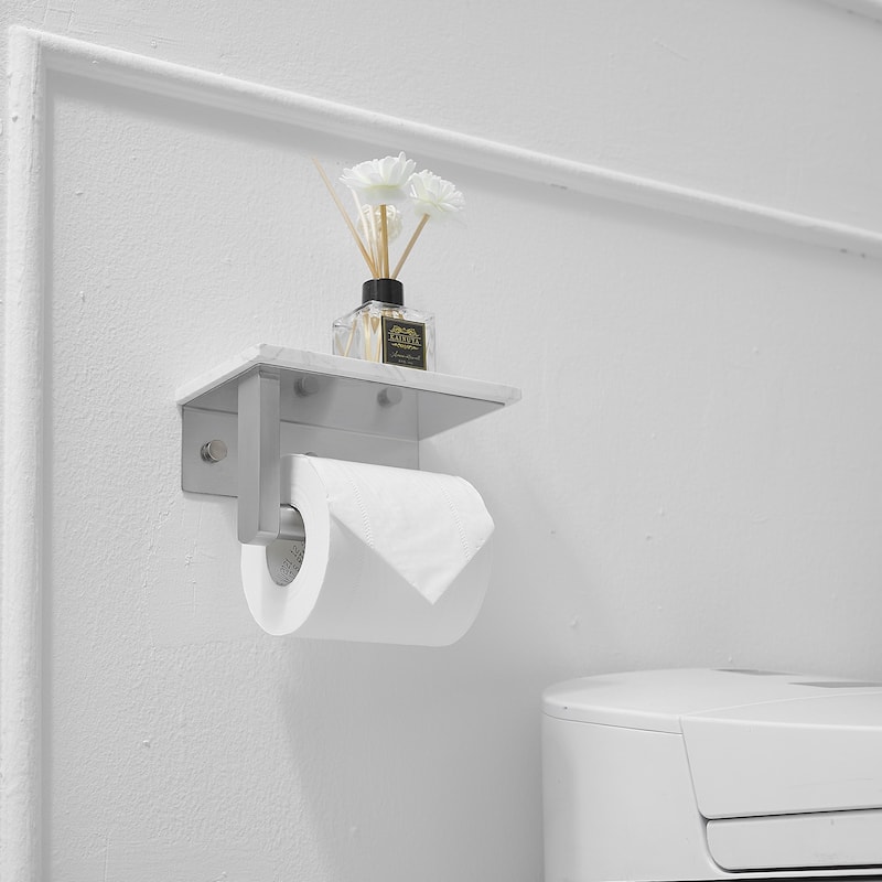 Toilet Paper Holder with Marble Shelf
