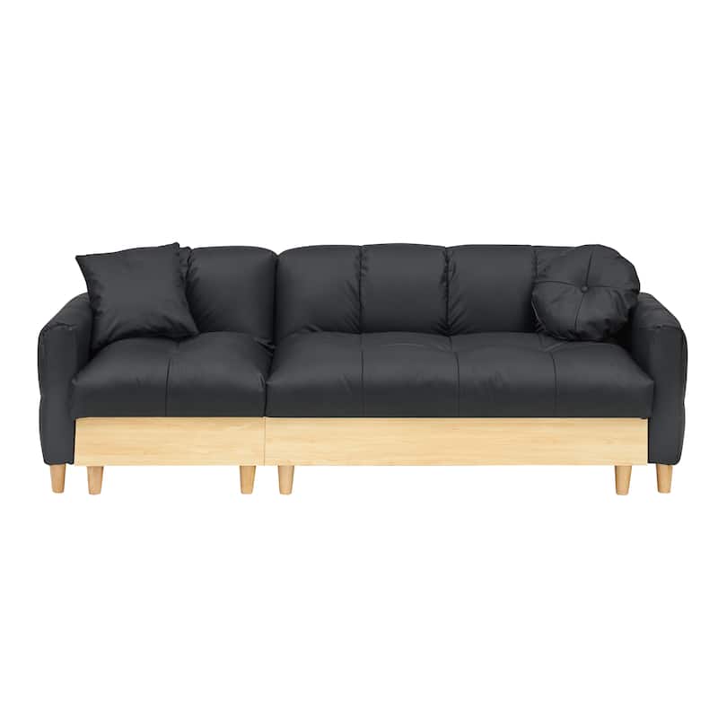 3-Seater Teddy Fabric Sleeper Sofa with Pull-Out Bed, Beige Couch with Storage and Gold Legs