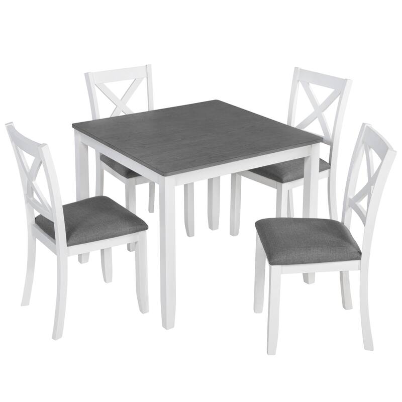 5-Piece Wooden Dining Table Set, Kitchen Table Chairs Set with Square Table, 4 X-Shaped Backrest Upholstered Chair