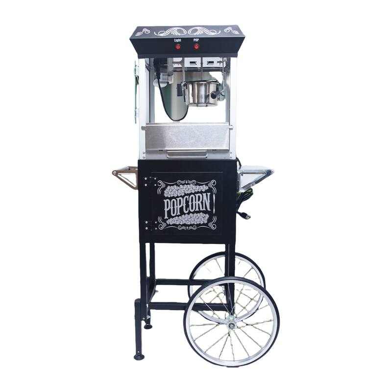8oz Popcorn Machine with Cart, Stainless Kettle and Warming Deck