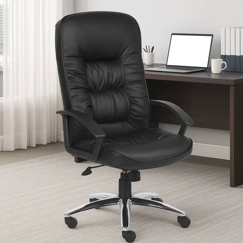 Mala High Back Rolling Swivel Office Chair, Black Faux Leather, Tilt Lock