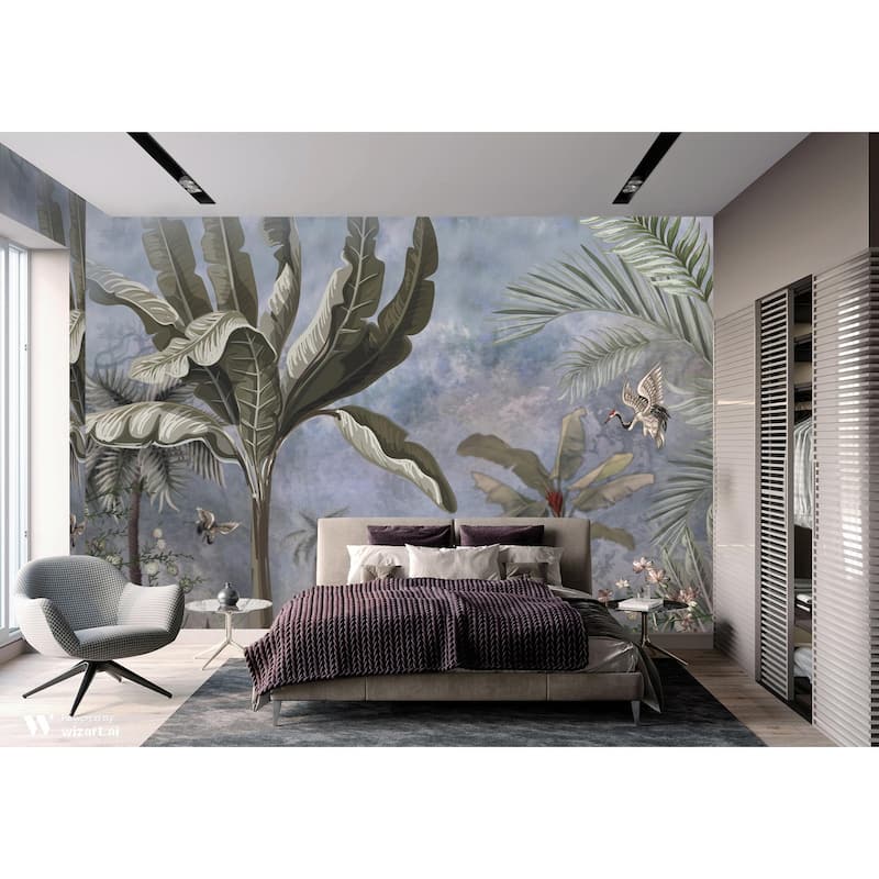 Swan and Palm Scenic Wallpaper Mural