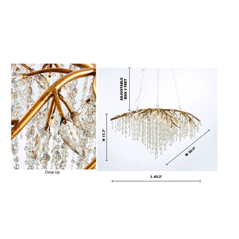 10-Light Gold Branch Chandelier With Champagne Beaded Crystal Accents