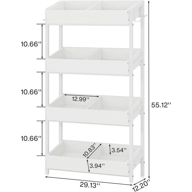 4 Tier Retail Display Rack Stand with Particleboard Shelves Metal Frame and Hooks for Store Kitchen or Office Organization
