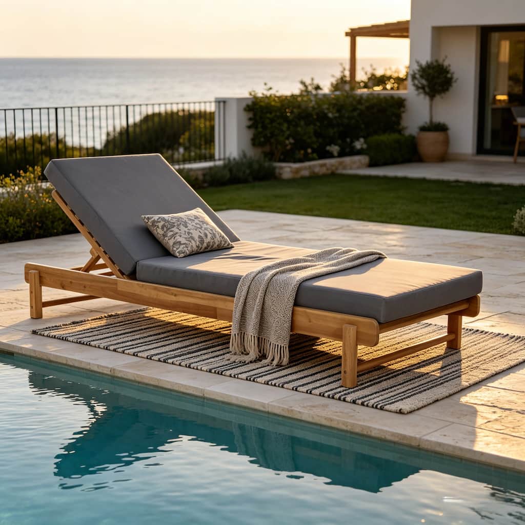 Christopher Knight Home - Outdoor Chaise Lounge Acacia Wood with 3-Position Adjustable Backrest and Water-Resistant Cushion