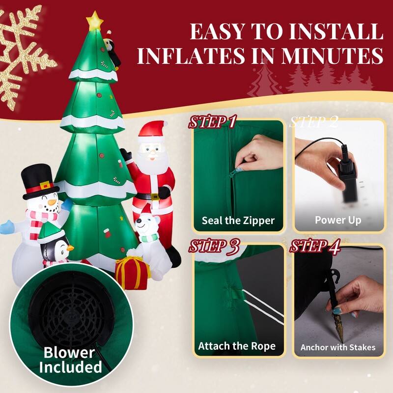 7.5FT Lighted Inflatable Christmas Tree with Santa and Snowman