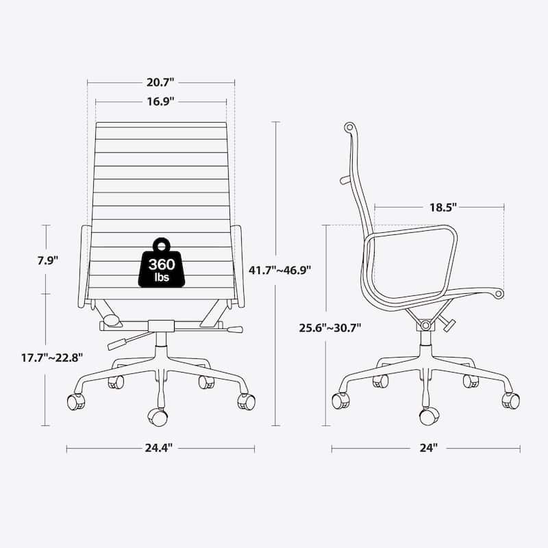 Ribbed Office Chair Black Genuine Leather High Back Ergonomic Computer Desk Chair N/A On