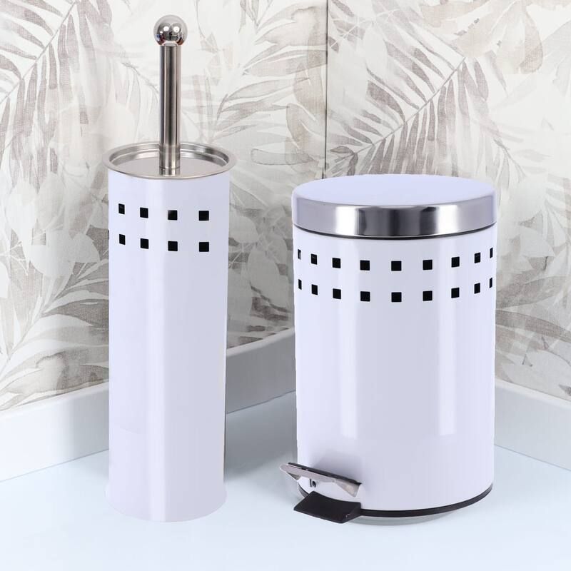 Freestanding Round Toilet Brush and Holder Set Metal