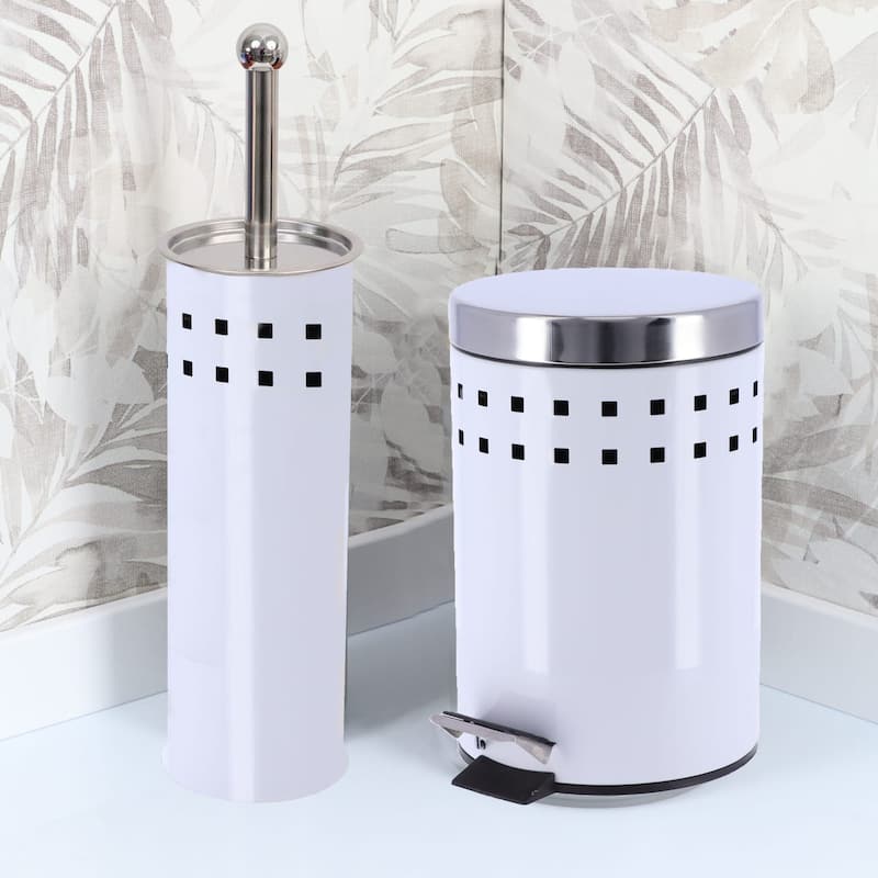 Round Metal Small Step Trash Can with Lid Waste Bin 3-liters-0.8-gal.