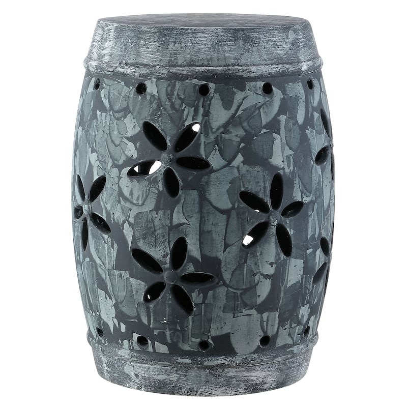 SAFAVIEH Delphia Floral Concrete Indoor/Outdoor Antique Grey Garden Stool