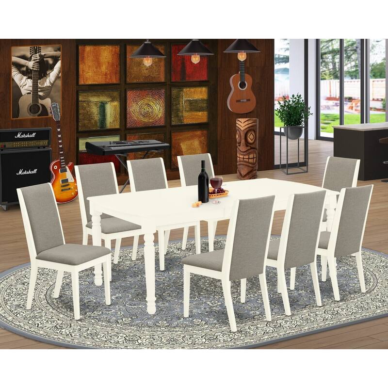 Modern 9-Piece Dining Set - Linen White Table & Parson Chairs - Solid Wood Frame - 78