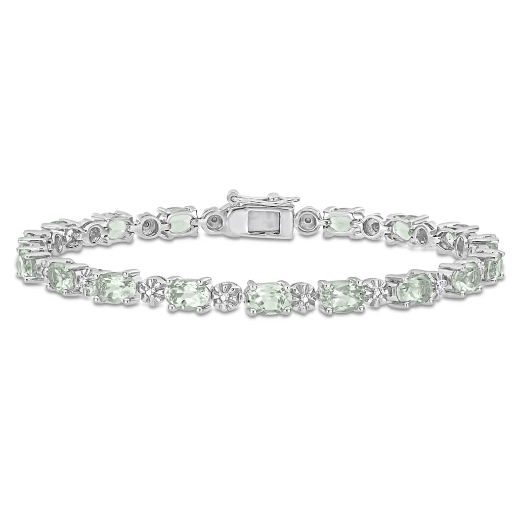 Miadora Sterling Silver Green Amethyst and Diamond Accent Tennis Bracelet