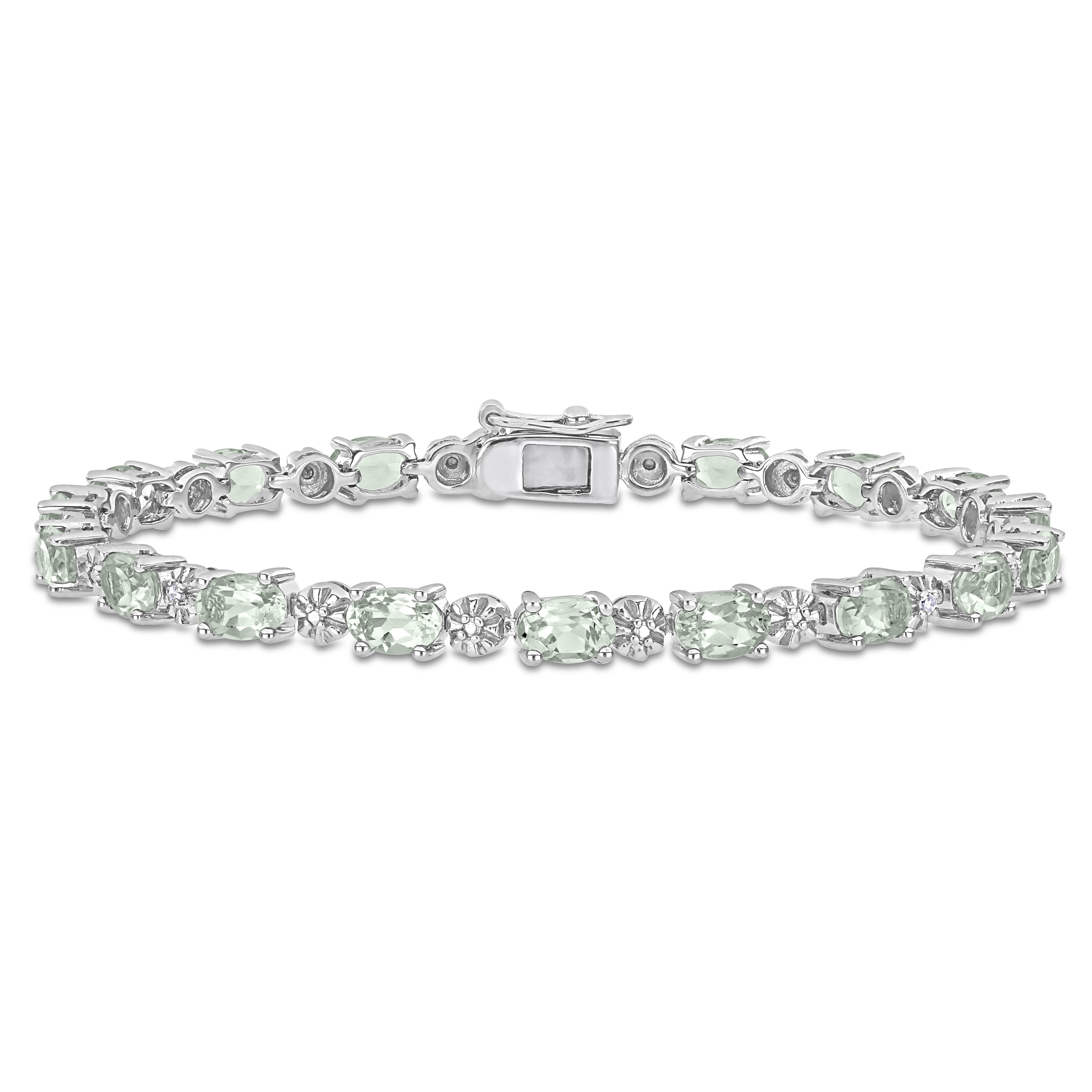 Miadora Sterling Silver Green Amethyst and Diamond Accent Tennis Bracelet
